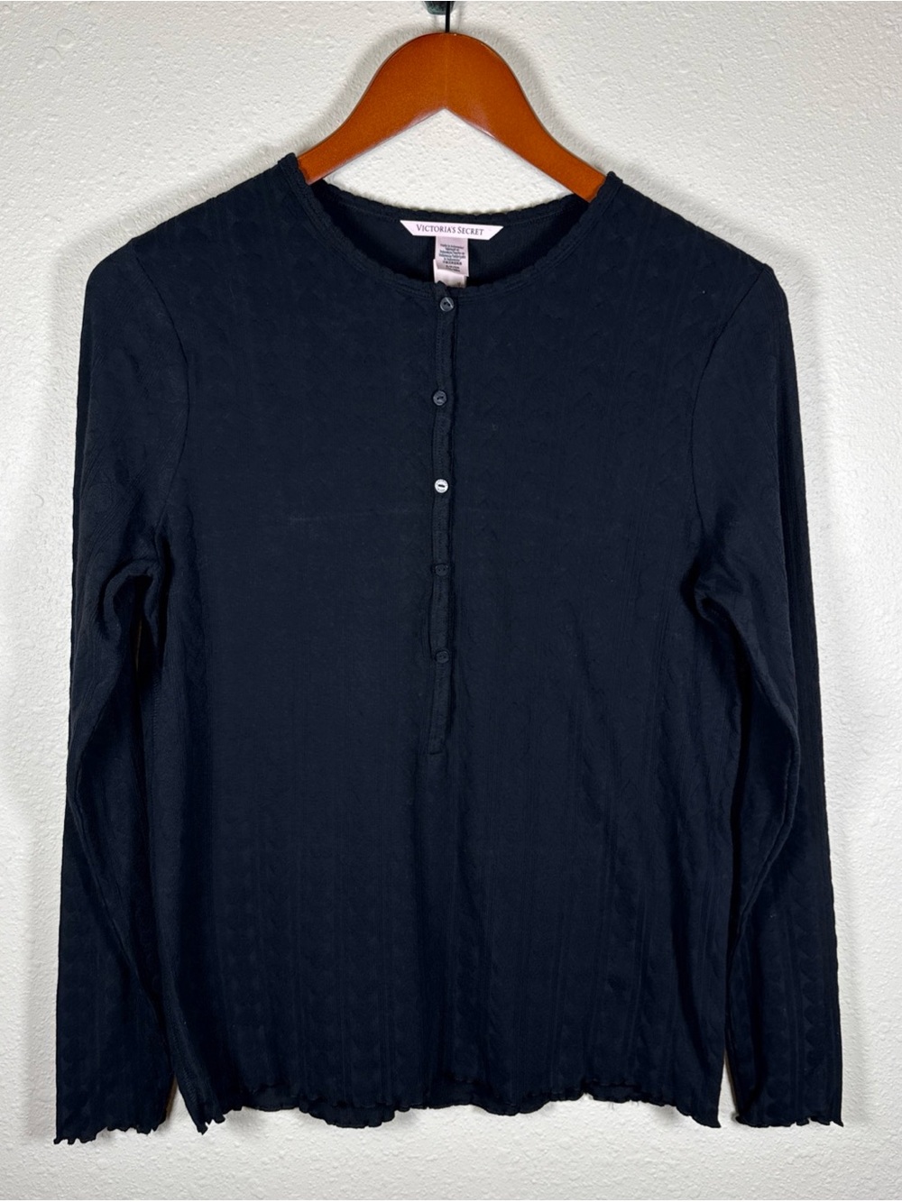 Victoria Secret Long Sleeve Pajama Top Henley Black S Loungewear